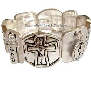 Serenity Prayer Bracelet Silver Plated Message AA Al-Anon NA Adjustable Stretch